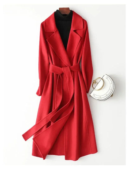 Modischer doppelseitiger Wollmantel für Damen, schmale Passform, mittellang, neue Herbst- und Winterkollektion, stilvoll.