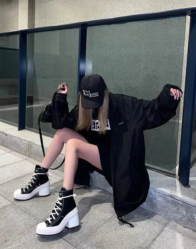 Women Platform Sneakers Luxury Brand  Women Boots Fashion Outdoor Skateboard Shoes Women High Top Canvas Sneaker Plus Size 36-42.