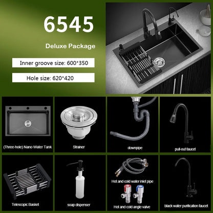 kitchen sink Black nano-sink single-slot household hand-washing basin kitchen large 304 stainless steel sink sink bowl