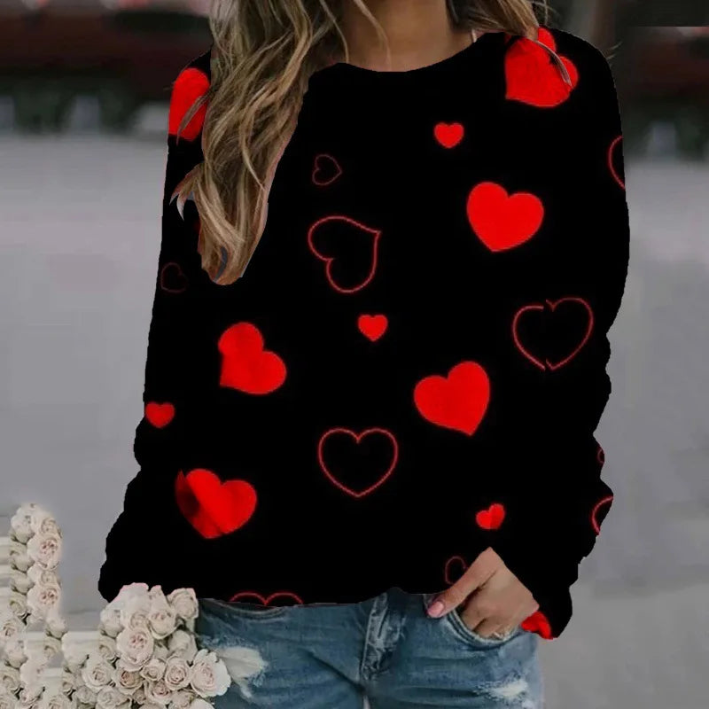 Love Heart Sweatshirts 3D Print Hoodie Women Fashion Streetwear Oversized O-Neck Hoodies Harajuku Woman Pullovers Woman Clothing
