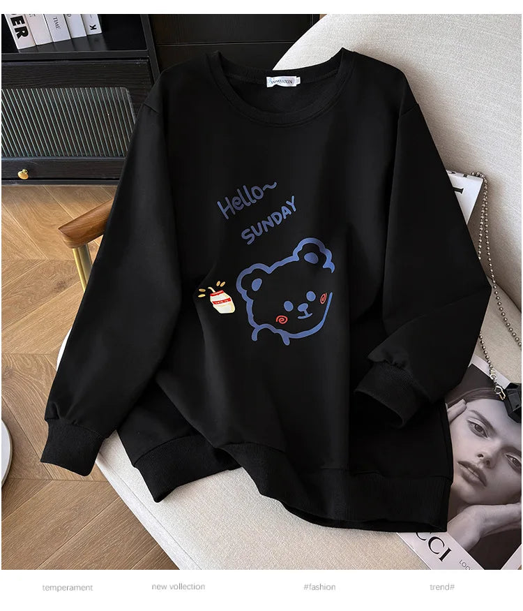 170 kg Plus Größe Damen Büste 170 Frühling Herbst Lose Langarm Cartoon Print Pullover Sweatshirts 4XL 5XL 6XL 7XL 8XL 9XL
