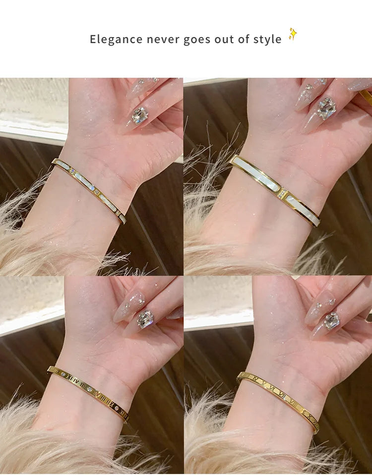 Titanium Steel Gold Silver Color Bangles for Women Girls Trend Waterproof Jewelry Luxury Sparkling Zircon Bracelet Bangle.