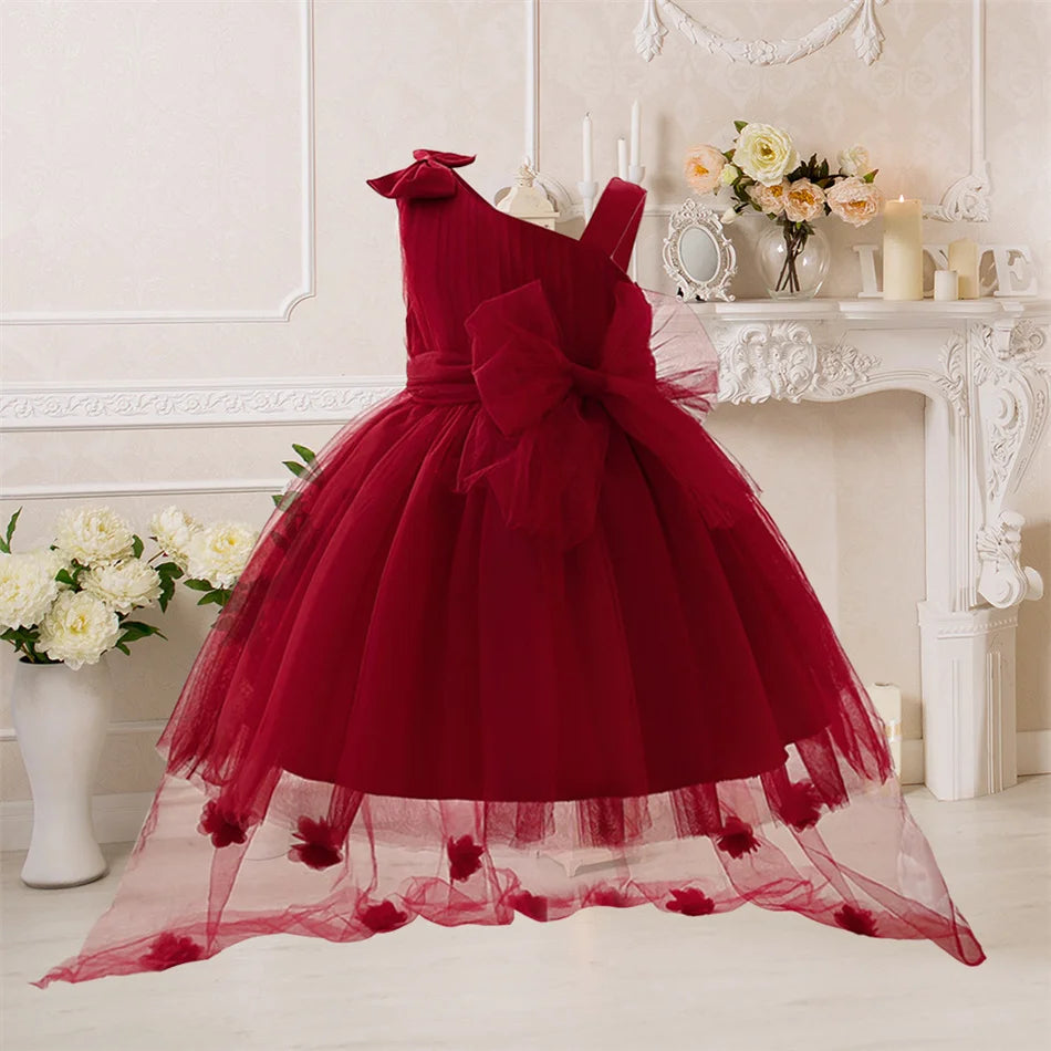 Kleinkind Rot Pailletten Mesh Kleid Mädchen Baby Einfarbig Neue Jahr Party Formale Kostüm Leistung Prinzessin Kleid Geburtstag Kleidung