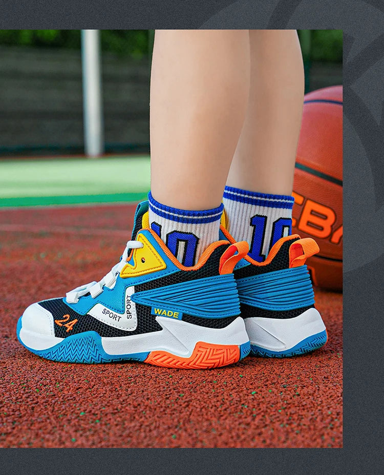 Children Basketball Shoes for Boys Girls Kids Teenagers Breathable Non-slip Lace Up Indoor Outdoor Training Sneakers Tennis Shoe