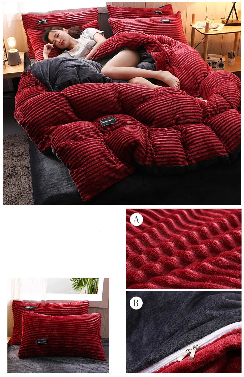 3pcs duvet cover Winter Warm Bedding sets Double Quilt Cover king Twin queen size bed thick Flano Coral Fleece with pillowscase.