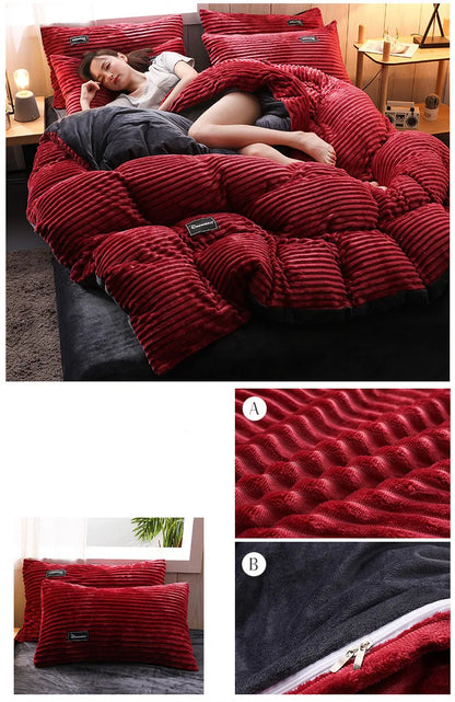 3pcs duvet cover Winter Warm Bedding sets Double Quilt Cover king Twin queen size bed thick Flano Coral Fleece with pillowscase.