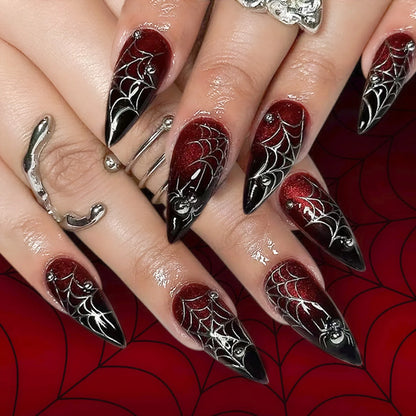 24pcs Glitter Pink Sequins Fake Nails 2025 Halloween Scary Skull Love Print False Nails Wearable European Ballet Press on Nails