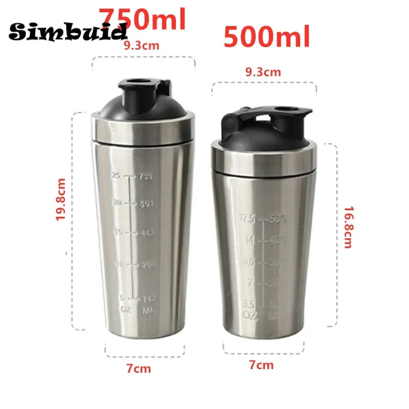 Stainless Steel Protein Powder Shaker Bottle with Steel Ball and Scale Leak Proof Gym Fitness Sport Whey Shakes Cup.