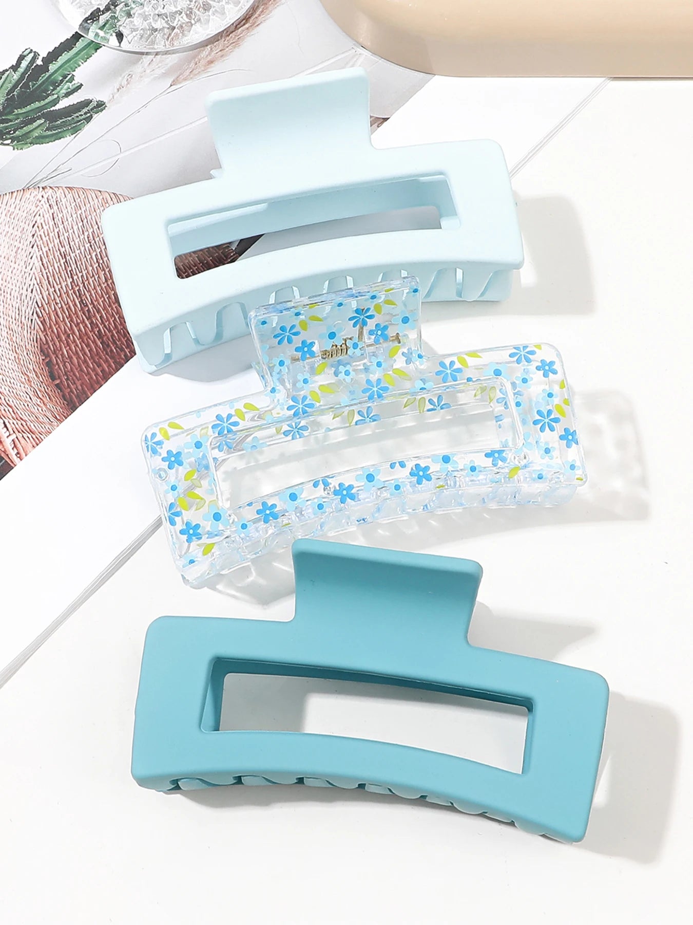 3 Pcs Frosted Cream Color Transparent Fruit Shark Scratch Clip-ins Style Back of Head Premium Wind Plate Women Hair Accessories