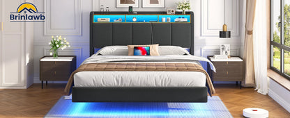 140x200 mit Gitterrahmen, integrierte LED-Beleuchtung und Ladestation (2 AC-Steckdosen, 2 USB-Anschlüsse), Bett 140x200 Mit Lattenrost Au