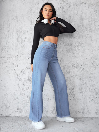 High Waist Wide Leg Denim Jeans Women's Spring 2025 Design Sensation Elegant No Stretch Comfortable Fit Female Fashionable