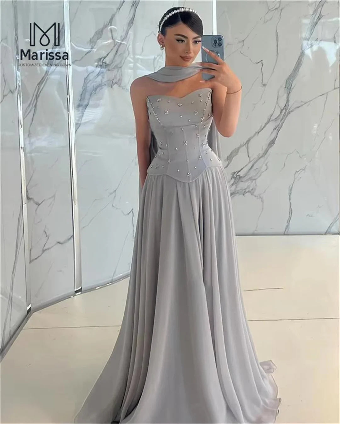 Marissa Ballkleider Maßgeschneidertes Partykleid für Hochzeit Kristallsatin Abendkleider D/Party A-Linie Tüllbänder mit Schultern.