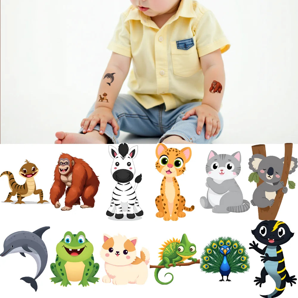 54 stücke Temporäre Tattoo Drachen Cartoon Panda Pfau Wasserdicht langlebige Körper Aufkleber Chamäleon Für Arme Wangen Mädchen.