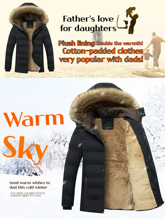 Winter Men's Cotton Jacket with Fleece for Middle-aged and Elderly People Warm Coat, Windproof Winter Coat Parka Coat.