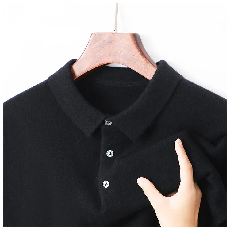 100% Wool. High-quality Men's Warm Sweater, Business Casual Stretchable POLO Shirt, Fall/winter Pullover Knitted Sweater.