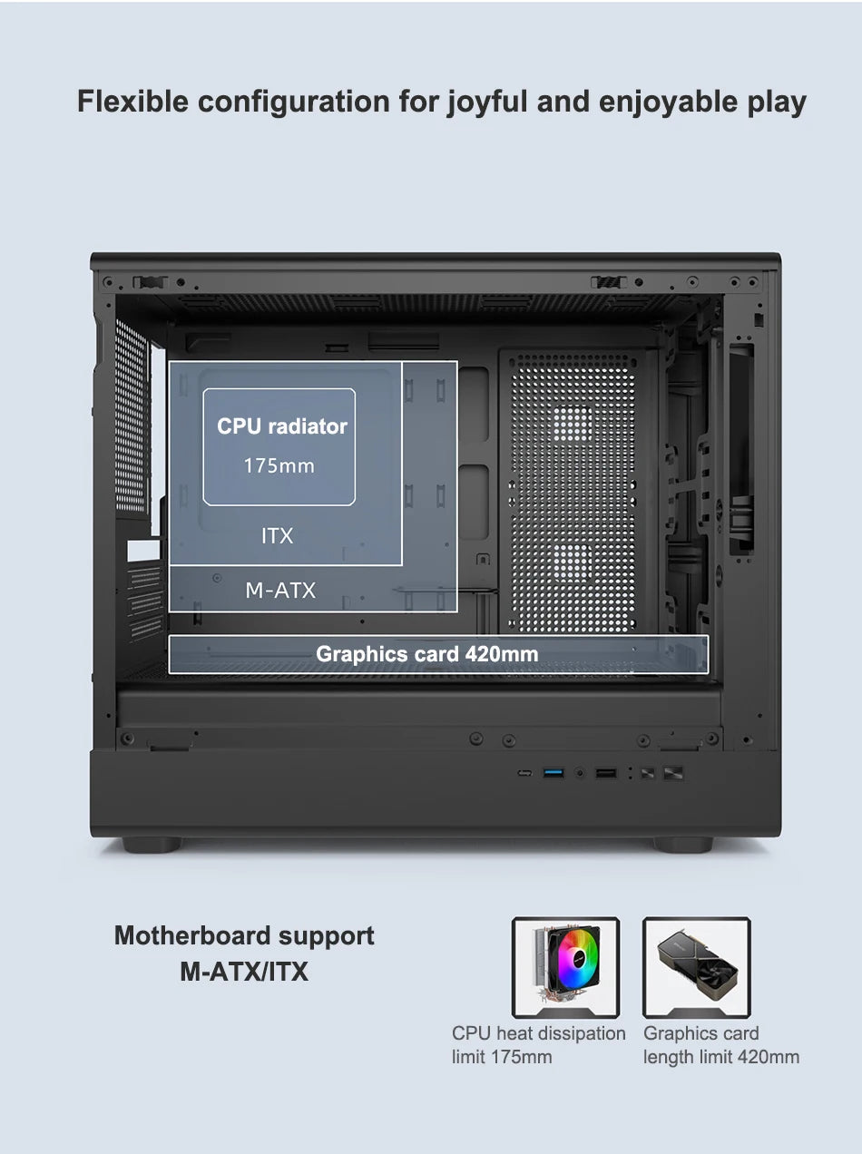 Power Train N1 MATX ITX Case Glass Side Transparent Host Shell Desktop Computer 360 Water-Cooled Mesh ventilation PC Casings.