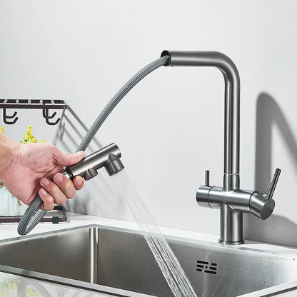 Rozin Water Purifier Kitchen Faucet Black Pull Out Flexible Filter Kitchen Faucets Crane Brass 2 in 1 Hot Cold Water Mixer Tap