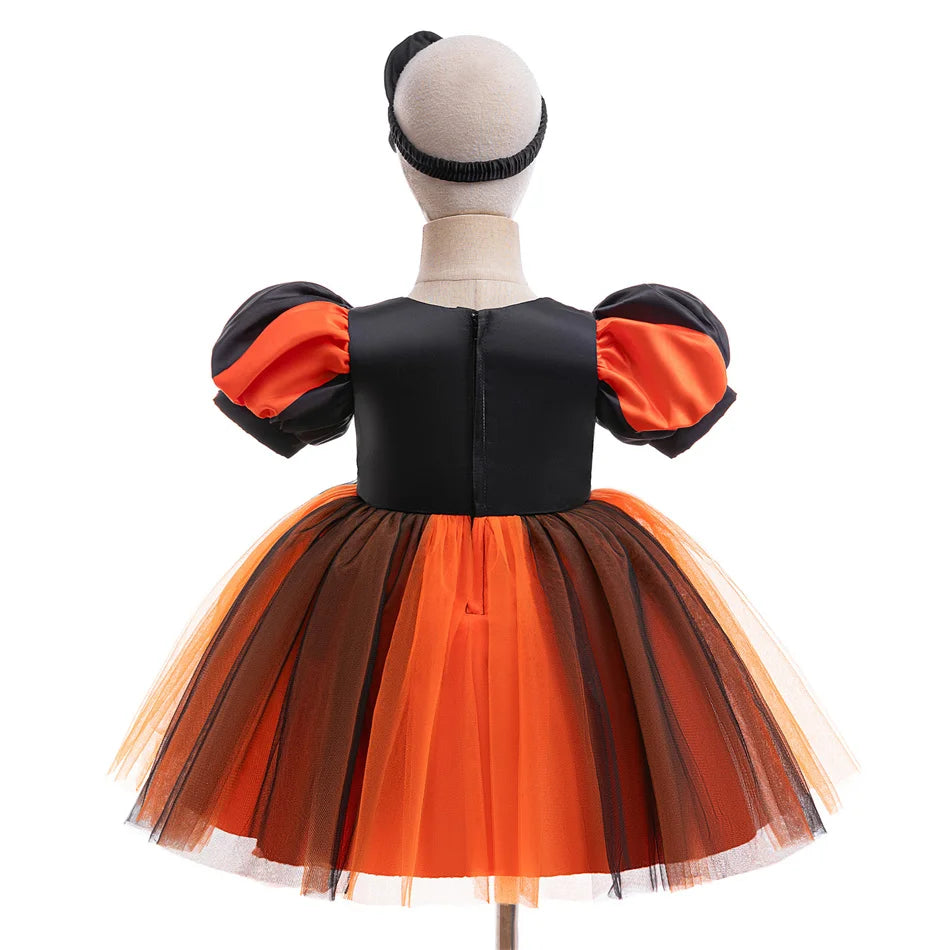 Kleinkind Halloween Kostüm Mädchen Cosplay Hexe Kürbis Skelett Druck Bowknot Kleid Kinder Festival Party Performance Kleidung