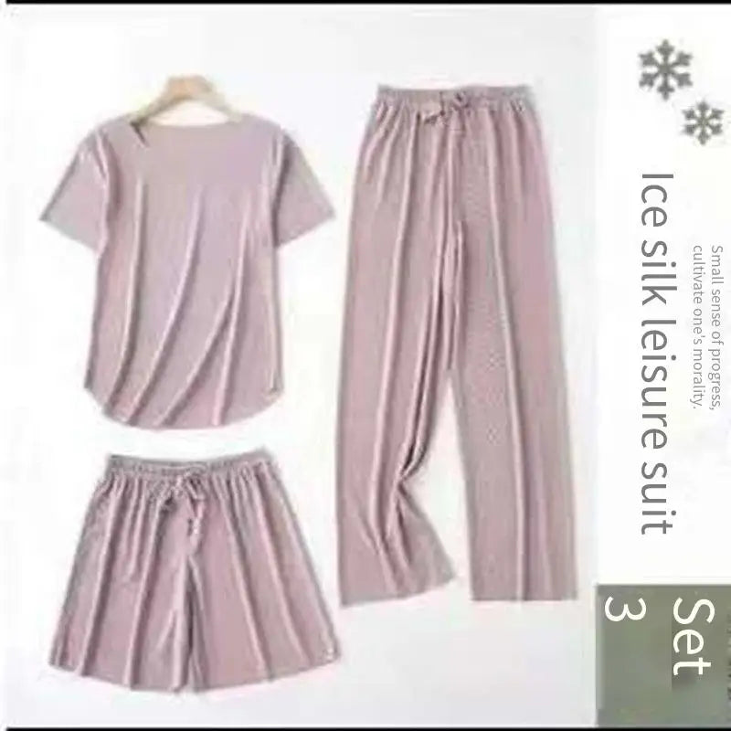 Eisse ide Pyjama dreiteiliges Set Damen Damen Home Wear Hose einfache Freizeit bequeme lose kurz ärmel ige Mädchen Nachtwäsche.