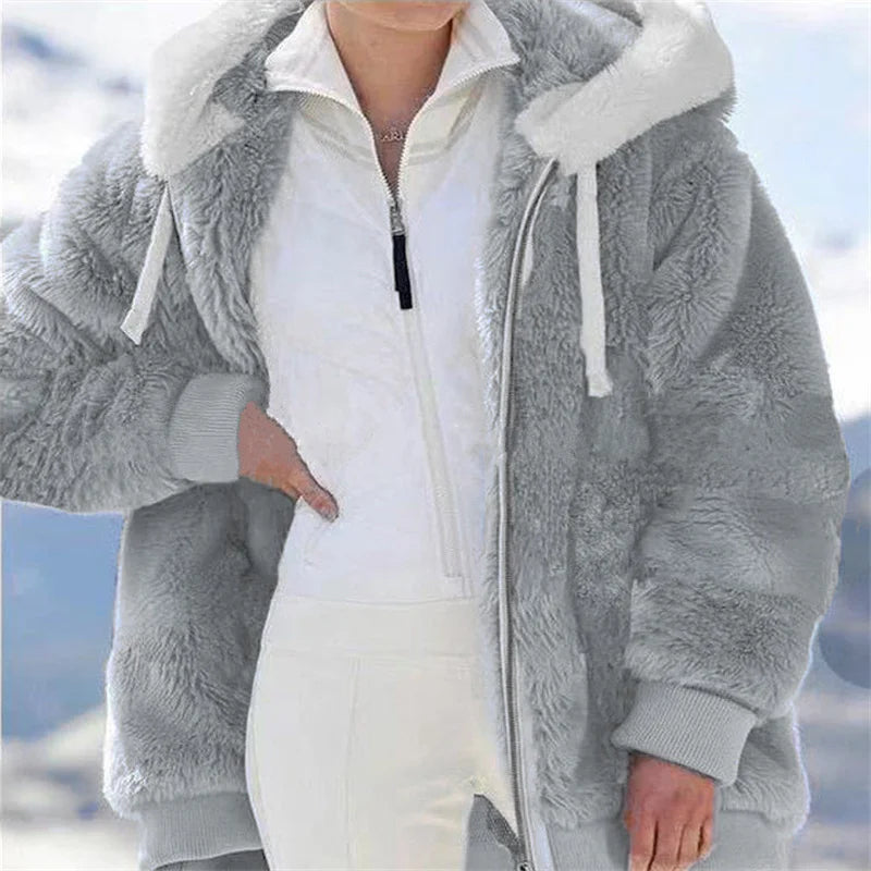 Women Winter Warm Faux Fur Jacket Plush Coat New Casual Hooded Fashion Zipper Soft Fleece Cashmere Jackets Female Thick Clothing.
