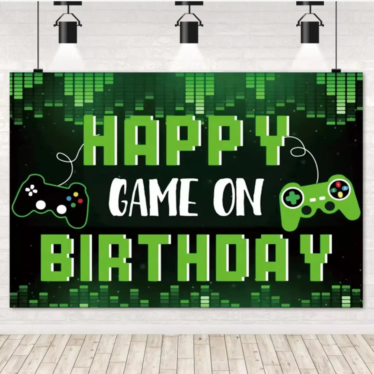Game On Theme Video Gamer Kids Birthday Party Neon Green Gaming Next Level Up Background Baby Shower Decoration Supplies Props