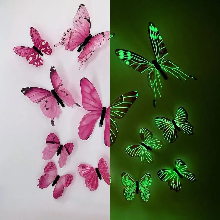 New 12Pcs Fashion 3D Luminous Butterfly Creative Wall Sticker For DIY Wall Stickers Modern Wall Art Home Decorations DIY Gift.