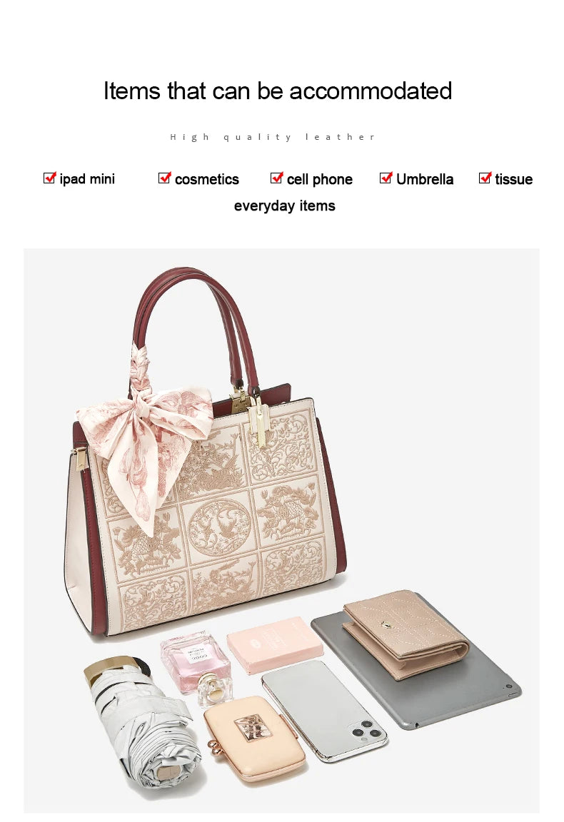 FOXER Split Leather 2025 Autumn Winter New Large Tote Handbag Women's Shoulder Bag Chinese Classic Embroidery Best Gift for Mom.