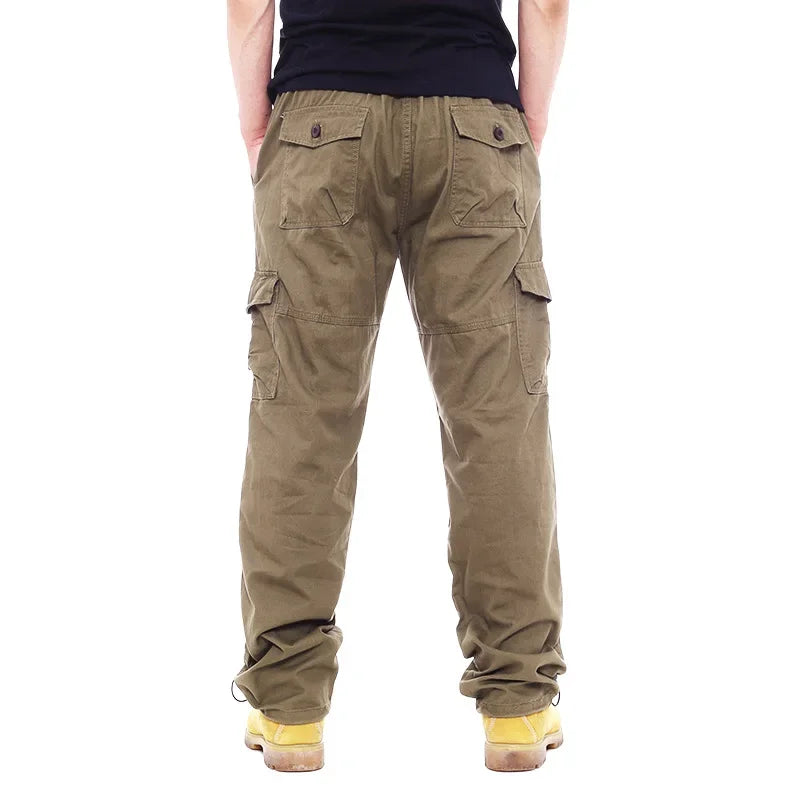 2025 Men's Casual Elastic Waist Plus Size Cargo Pants Multiple Pockets Loose Fit Trousers For Construction Site.