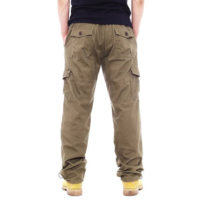 2025 Men's Casual Elastic Waist Plus Size Cargo Pants Multiple Pockets Loose Fit Trousers For Construction Site.