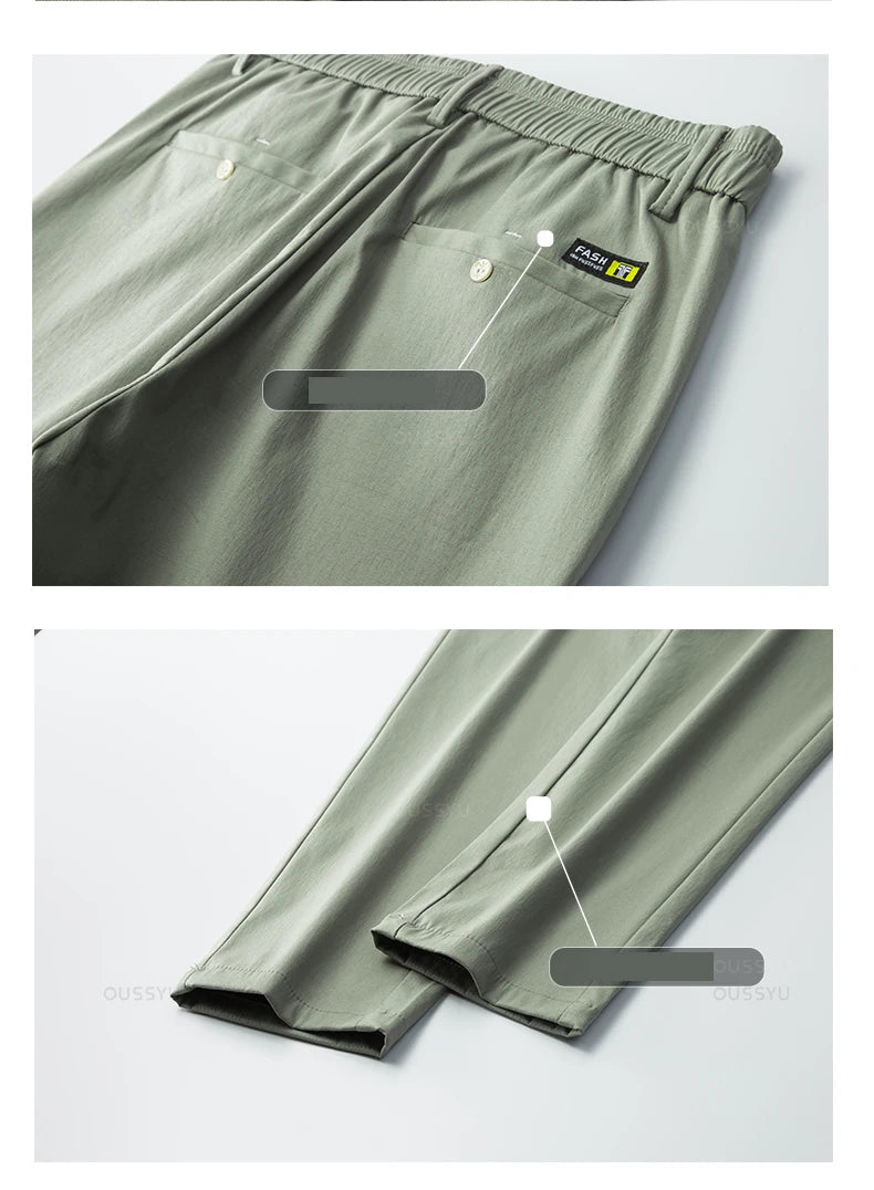 Spring Summer Casual Pants Men Thin Stretch Slim Fit Elastic Waist Business Classic Korean Trousers Male Khaki Gray 38