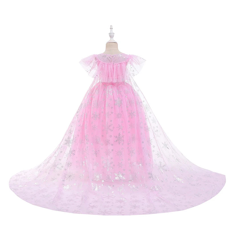 Mädchen rosa Pailletten Mesh Prinzessin Kleid, Mesh kurze Ärmel, mit Umhang, geeignet für Party, Tanz, Performance, Karnevals kleid.
