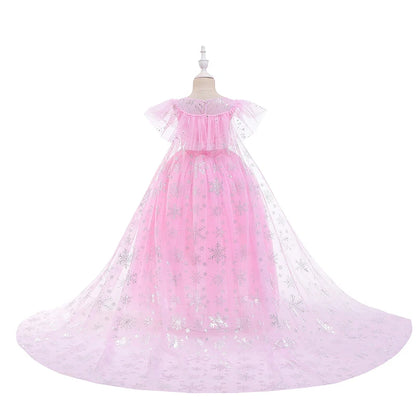 Mädchen rosa Pailletten Mesh Prinzessin Kleid, Mesh kurze Ärmel, mit Umhang, geeignet für Party, Tanz, Performance, Karnevals kleid.