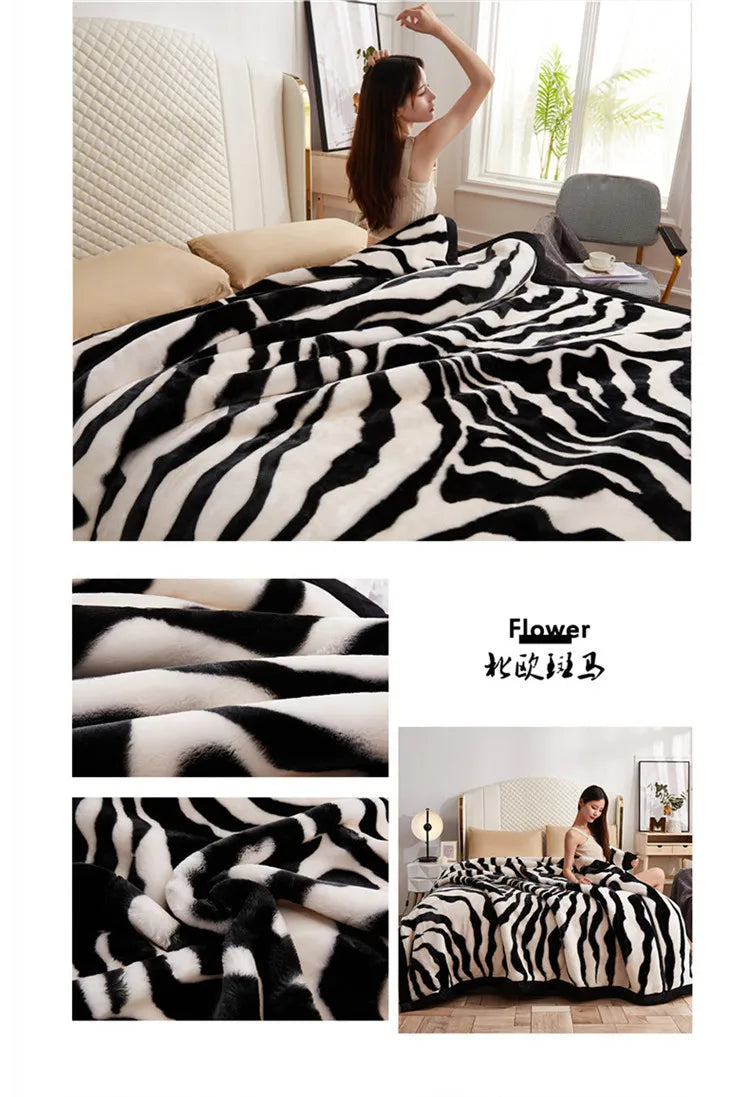 Double-layer Thick Plush Blanket Warm Skin Friendly in Winter Quilt Multiple Non Shedding Prints High Quality Bedding Article