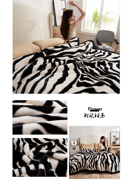 Double-layer Thick Plush Blanket Warm Skin Friendly in Winter Quilt Multiple Non Shedding Prints High Quality Bedding Article