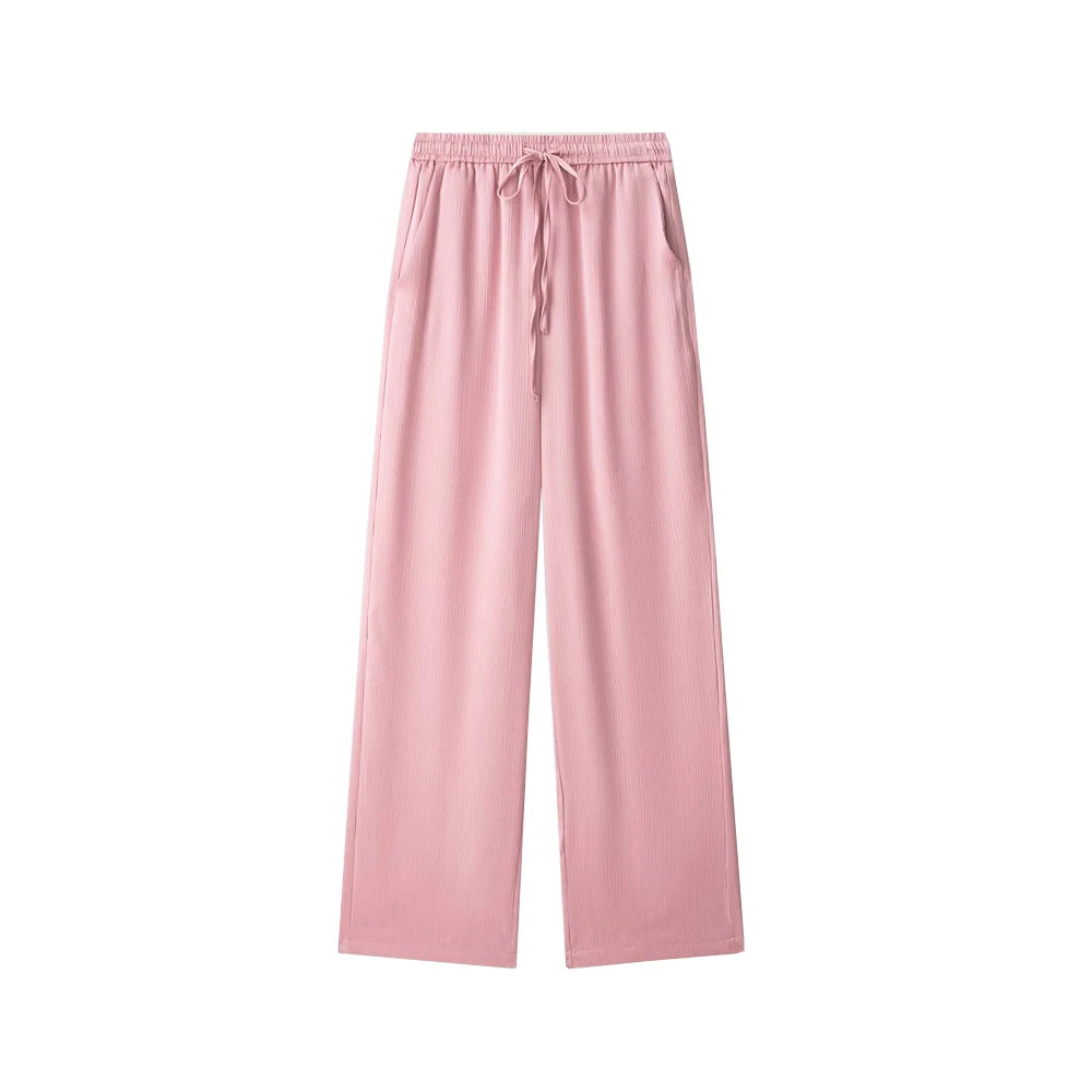 Women's Double-Breasted Loose Blazer Coat and High Elastic Waist Wide Leg Pants, Female Two Piece Sets, Fashion.