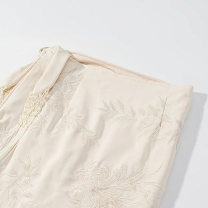 MUJER Embroidery Lace Long Skirt Woman High Waist Midi Skirts for Women Summer Beach Skirt Woman Tassel Women's Skirts Cylinder.