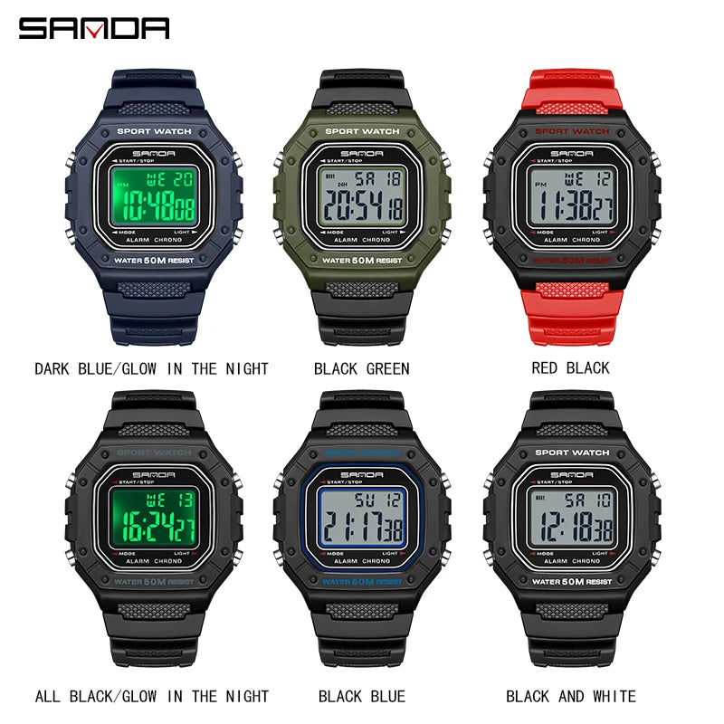SANDA 2156 Fashion Mens Watch Military Water Resistant Sport Watches Army Big Dial Led Digital Wristwatches Stopwatches For Male.