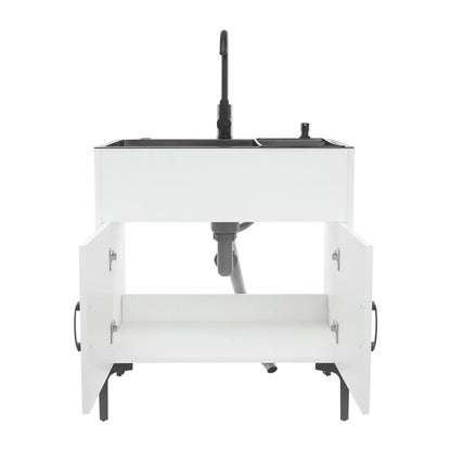 Schwarz/weißes unabhängiges Waschbecken mit Schrank, Küchenspüle aus Edelstahl mit 360° °   Drehbarer Wasserhahn für Badezimmer, Waschbecken