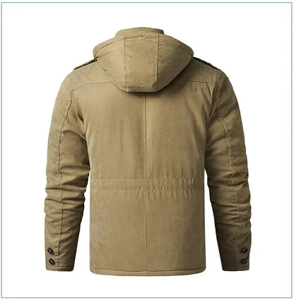 Men's Jacket WINTER USA SIZE Large SIZE Lamb Fleece JACKETS Hooded Cotton Thickened Multi Pocket Casual Mid length Coat