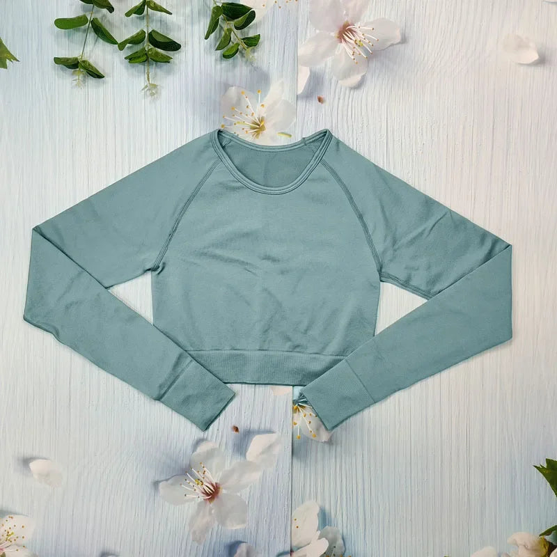 Seamless Women's T-shirt Sports Female Clothing Fitness Long Sleeve Tops with Thumb Hole Gym Running Shirts Workout Sportswear.