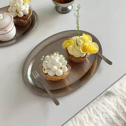 Multi-Size Stainless Steel Oval Dish Plates Household Food Dinner Steamed Shallow Plate Kitchen Tableware.