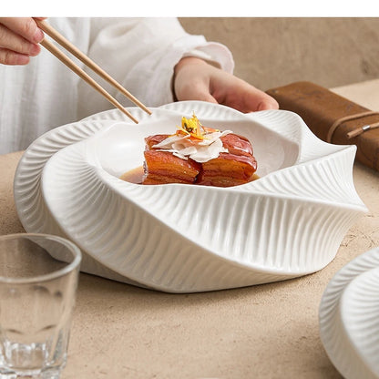 White Ceramic Dining Plate Dinner Steak Hotel Restaurant Main Course Dessert Home Kitchen Tableware.