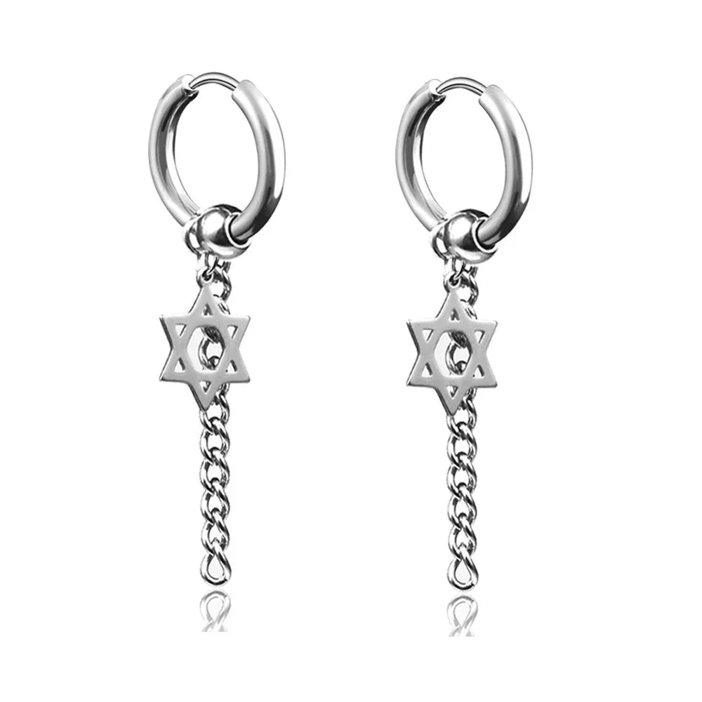 New Punk Stainless Steel Chain Hoop Earrings For Women Men 2023 Trendy Goth Pop Hip Hop Pendants Ear Jewelry Accessories Earring