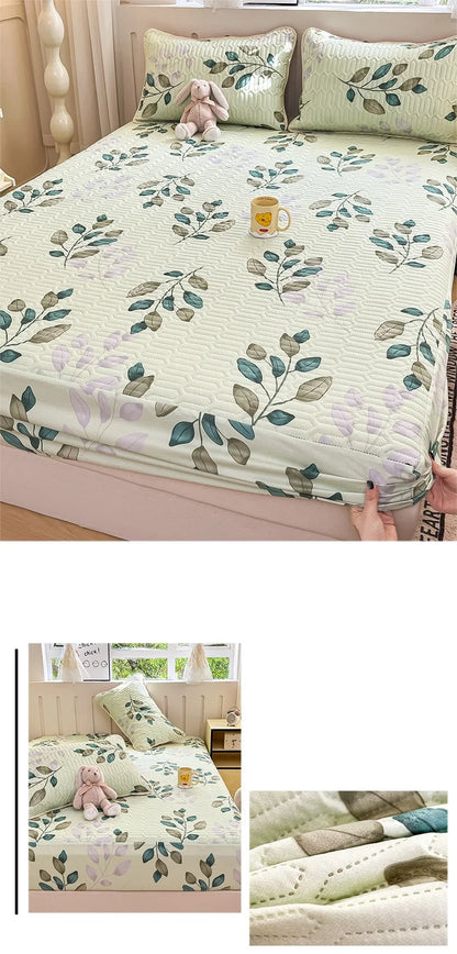 Thicken Bed Cover Waterproof Mattress Protector Elastic Bedspread Printed Bed Linen for Home 매트리스 커버 (No Pillowcase).