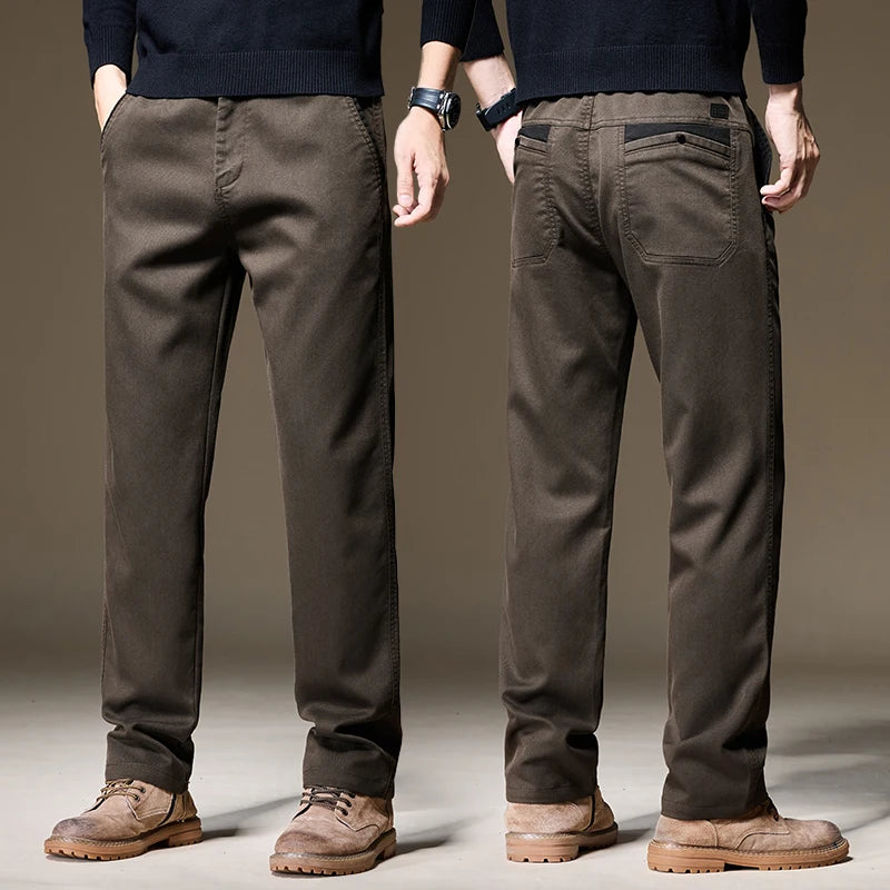 Autumn Winter High Quality Lyocell Fabric Casual Pants Men Solid color Business Fashion Straight Chinos Gray Brand Trousers Male.