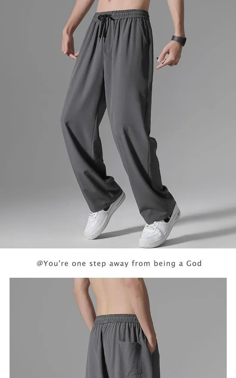 Herren-Freizeithose mit lockerer Passform, ultradünn, vielseitig, gerades Bein, sportlich, drapiert, Eisseidenhose, Sommer, leicht.