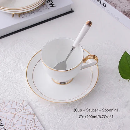 China Coffee Set White Gold Porcelain Tea Advanced Pot Cup Ceramic Mug Sugar Bowl Creamer Teapot Milk Jug Teaset
