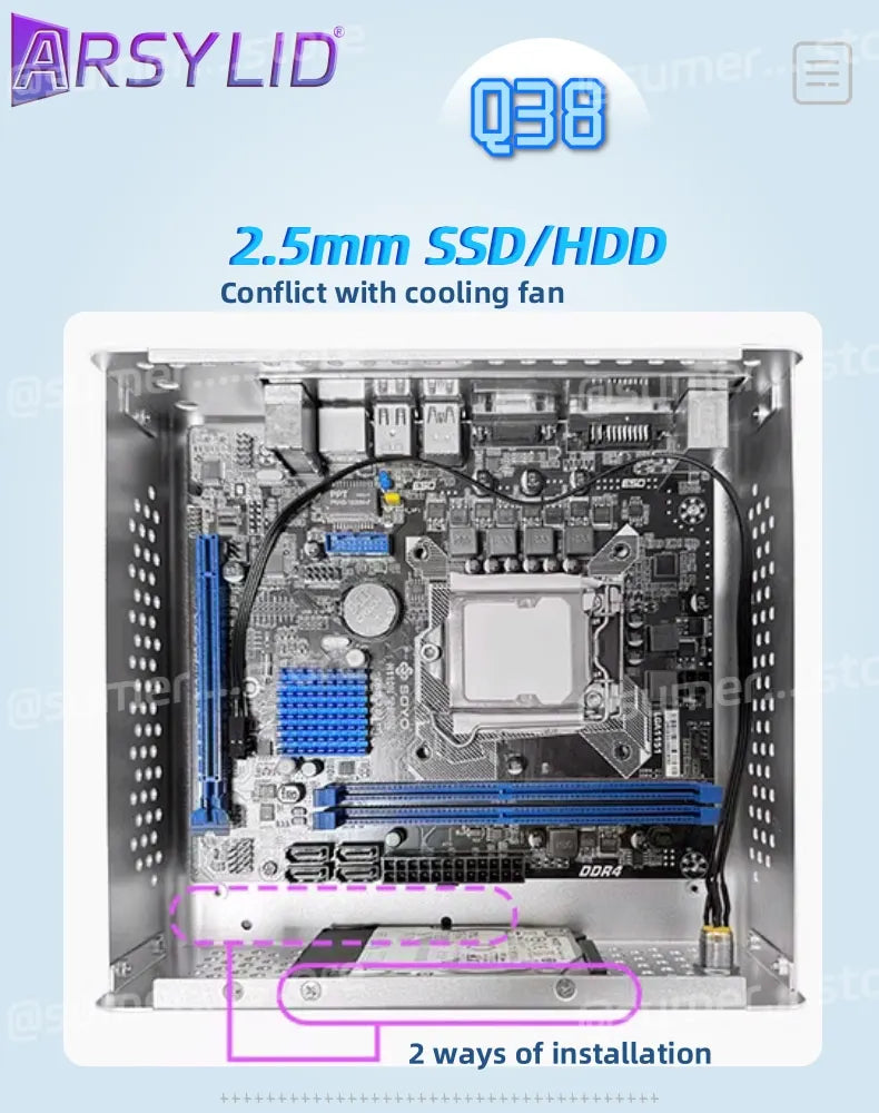 ARSYLID Q38 ITX Aluminum Chassis Pull-Out Style Mini Case 58mm CPU Radiator.