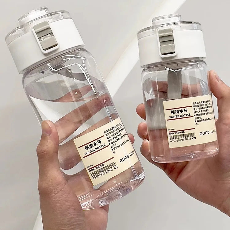 Kawaii Plastic Transparent Water Bottle Leakproof Simple Portable Outdoor Travel Office Water Bottle Juice Cup Beach Drinkware.