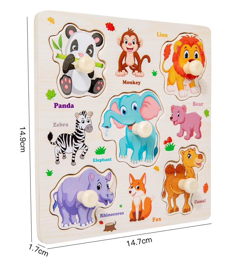 Montessori Baby Toys Wooden 3d Puzzle Cartoon Animal Intelligence Jigsaw Puzzle Early Learning Educational Toys for Children.
